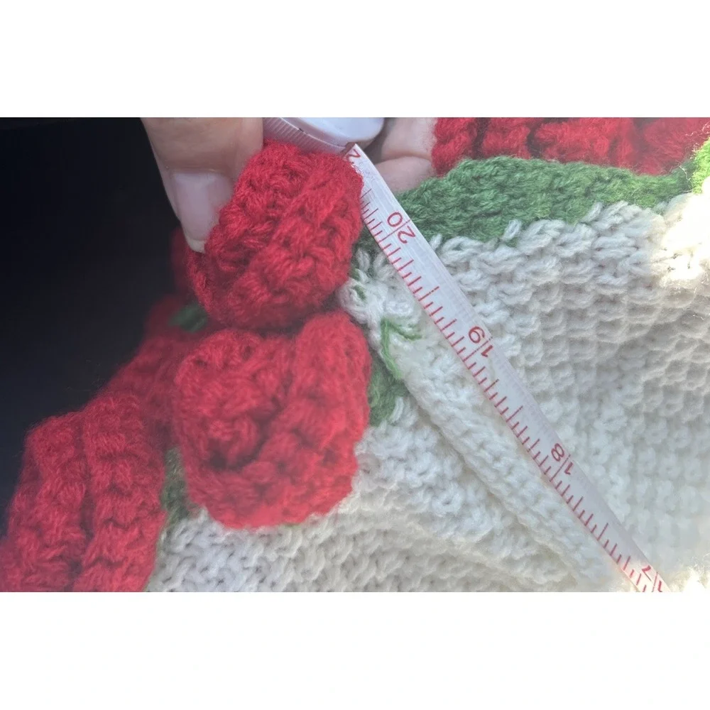 Handmade Crochet Flower Bouquet Blanket Red Rose 2-in-1 Transforming Throw Gift